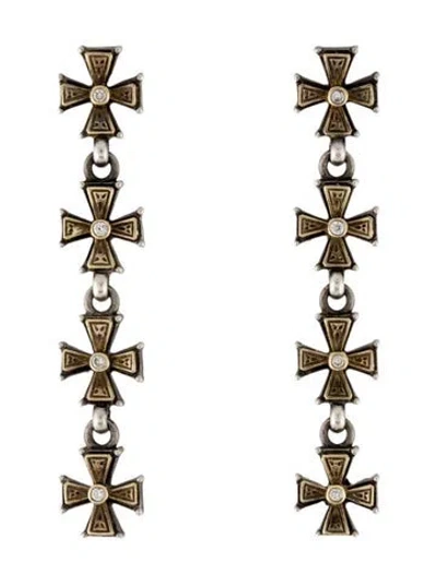 Pre-owned Konstantino Diamond Maltese Cross Drop Earrings In Multicolor