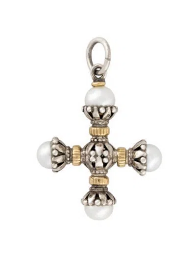 Pre-owned Konstantino Dyed Pearl Maltese Cross Pendant In Multicolor