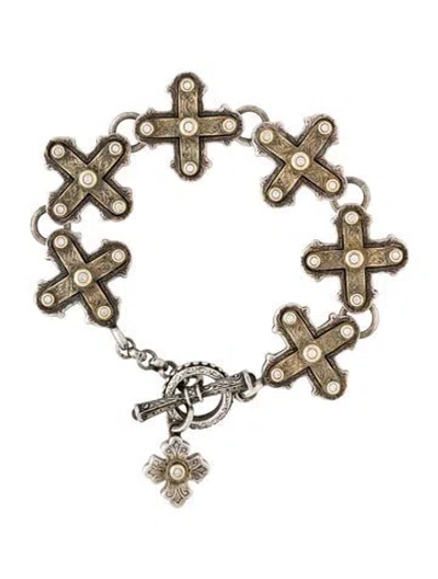 Pre-owned Konstantino Garnet & Diamond Cross Link Bracelet, 7" In Multi