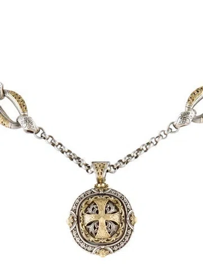 Pre-owned Konstantino Garnet Maltese Cross Pendant Necklace, 18" In Multi