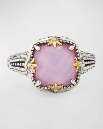 Konstantino Gen K 2 Sterling Silver And 18k Gold Mother-of-pearl/rock Crystal Ring In Pink Corundum
