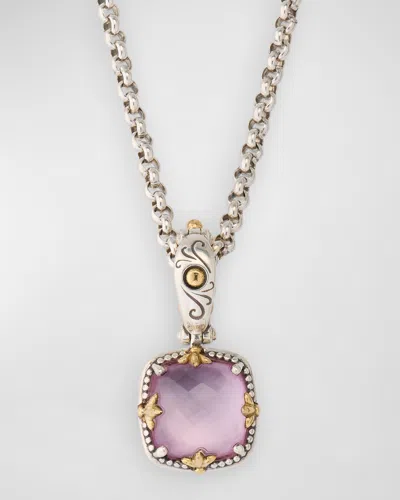 Konstantino Gen K 2 Sterling Silver And 18k Gold Rock Crystal Pendant In Pink Corundum