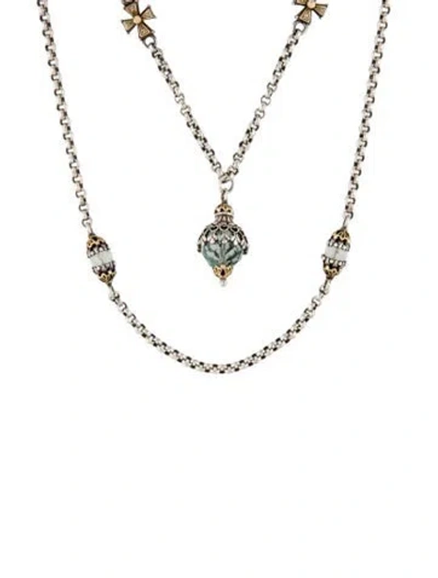 Pre-owned Konstantino Glass Station Pendant Necklace, 18" In Multicolor