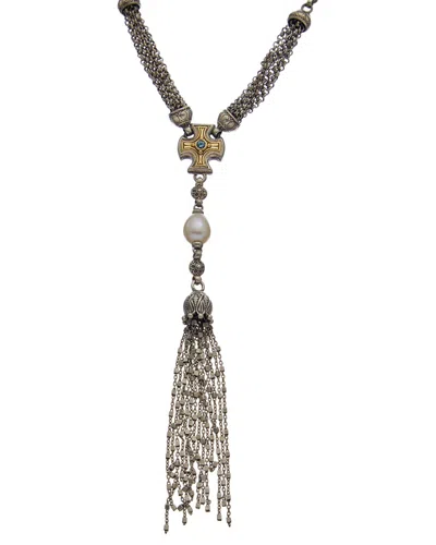 Konstantino Kleos 18k & Silver 0.03 Ct. Tw. Aqua & 5-9mm Pearl Necklace In Metallic