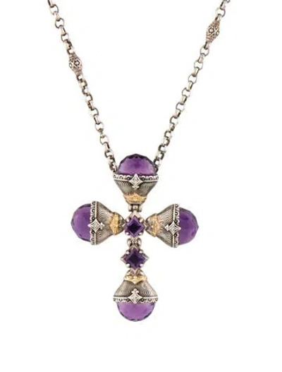 Pre-owned Konstantino Kyma Amethyst Cross Pendant Necklace, 18" In Multicolor