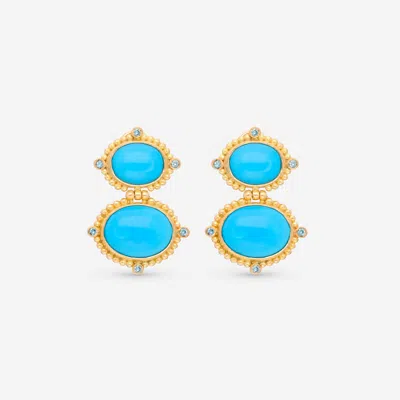 Konstantino Limited 18k Yellow Gold, Turquoise And Diamond Earrings Skmk03121-18kt-470 In Blue