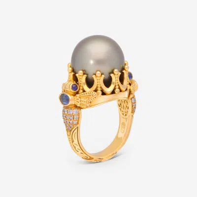Konstantino Melissa 18k Yellow Gold, Sapphire And Pearl Ring In Black