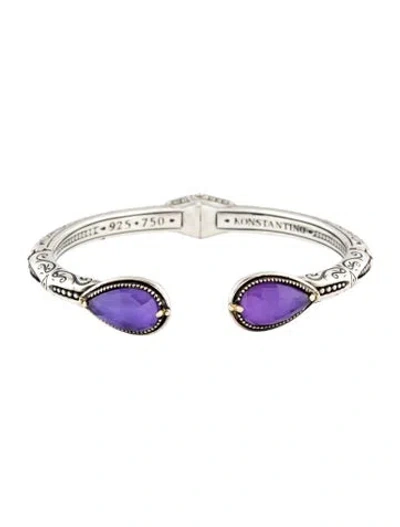 Pre-owned Konstantino Mother Of Pearl, Amethyst & Quartz Triplet Gen K 2 Cuff Bracelet, 6.75" In Multicolor