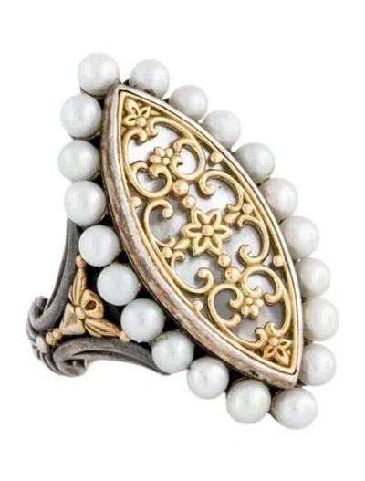 Pre-owned Konstantino Mother Of Pearl & Dyed Pearl Cocktail Ring In Multicolor