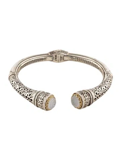Pre-owned Konstantino Mother Of Pearl & Quartz Doublet Etched Cuff, 7.25" In Multicolor