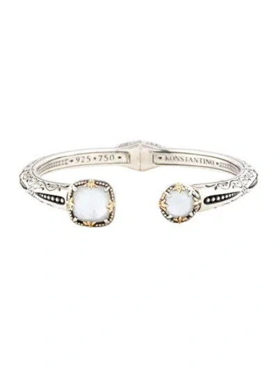 Pre-owned Konstantino Mother Of Pearl & Quartz Doublet Gen K Cuff Bracelet, 6.75" In Multicolor