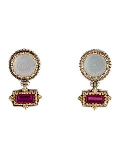 Pre-owned Konstantino Mother Of Pearl, Quartz & Synthetic Ruby Drop Earrings In Multicolor