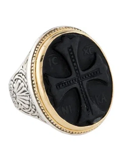 Pre-owned Konstantino Onyx Cross Cocktail Ring In Multi