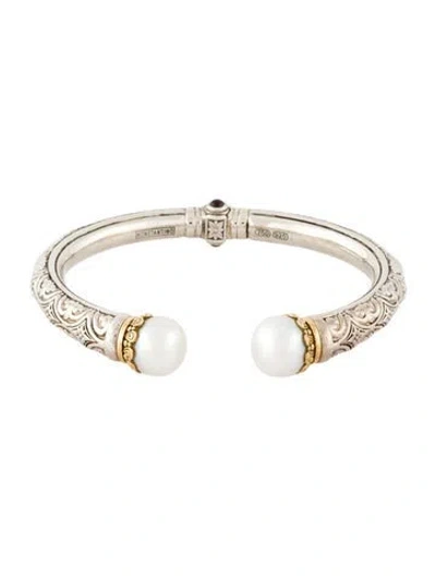 Pre-owned Konstantino Pearl & Garnet Hinged Cuff Bracelet In Multi