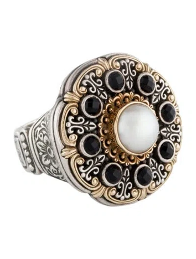 Pre-owned Konstantino Pearl & Onyx Cocktail Ring In Multi