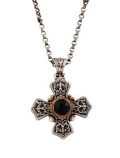Pre-owned Konstantino Pearl & Onyx Cross Pendant Necklace, 35" In Multicolor