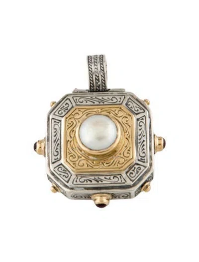 Pre-owned Konstantino Pearl & Tourmaline Pendant, 1.75" In Multicolor