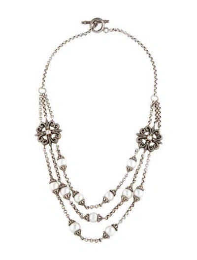 Pre-owned Konstantino Pearl Station Multistrand Necklace, 17.75" In Multicolor