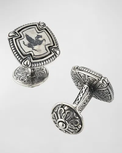 Konstantino Pegasus Carved Silver Cuff Links In Metallic