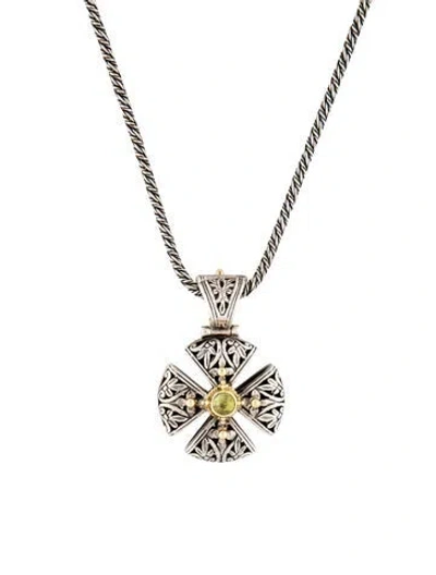 Pre-owned Konstantino Peridot Cross Pendant Necklace, 18" In Multicolor