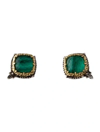 Pre-owned Konstantino Quartz & Malachite Doublet Stud Earrings In Multi