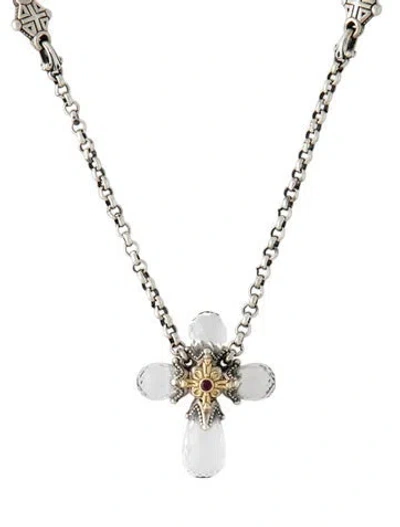 Pre-owned Konstantino Quartz & Synthetic Ruby Cross Pythia Necklace, 18" In Multicolor