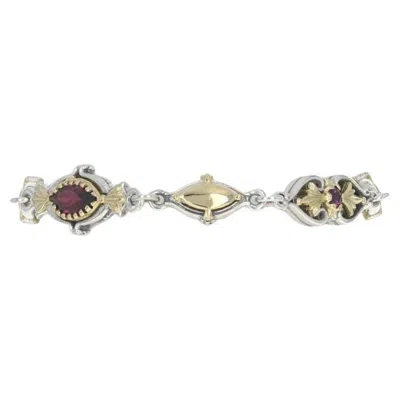 Pre-owned Konstantino Rhodolite Garnet Bracelet 6 3/4" Sterling 925 Yellow Gold 18k 3.32ct