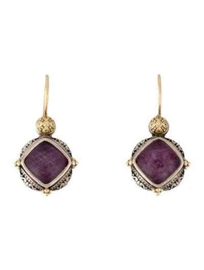 Pre-owned Konstantino Ruby & Quartz Doublet Drop Earrings In Multicolor