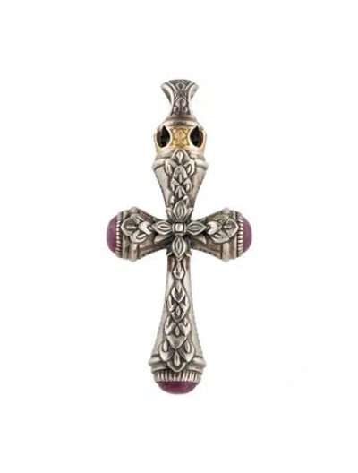 Pre-owned Konstantino Ruby Cross Pendant, 2.5" In Multi