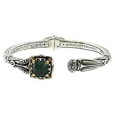 Pre-owned Konstantino Share  925 Sterling Silver 18k Gold Gen K Aventurine Doublet Bangle In Multiple