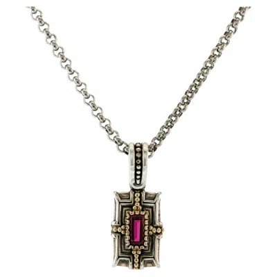Pre-owned Konstantino Sterling Silver 18k Gold Dome Corundum Pendant Necklace 18" In Multiple