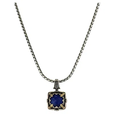 Pre-owned Konstantino Sterling Silver 18k Gold Gem K Sodalite Doublet Pendant Necklace 18" In Multiple