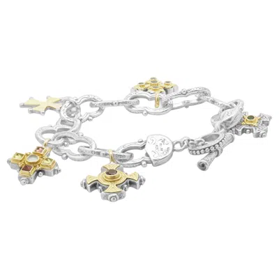 Pre-owned Konstantino Sterling Silver And 18 Karat Yellow Gold Five Maltese Cross Bracelet