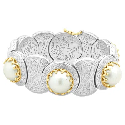 Pre-owned Konstantino Sterling Silver & 18 Karat Yellow Gold Mabe Pearl Bracelet