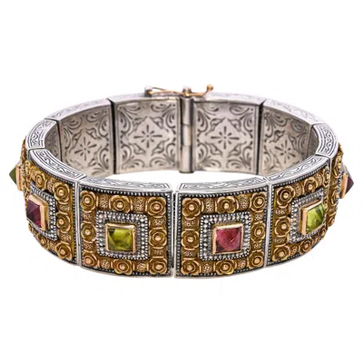 Pre-owned Konstantino Sterling Silver And 18k Yellow Gold Multi Stone Bracelet