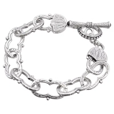 Pre-owned Konstantino Sterling Silver Garnet Toggle Clasp Engraved Link Bracelet In Multi