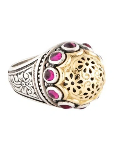 Pre-owned Konstantino Synthetic Ruby Cocktail Ring In Multicolor
