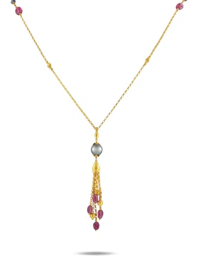 Pre-owned Konstantino Tahitian-pearl And Tourmaline Necklace In Gold