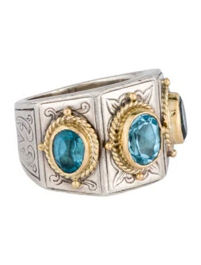 Pre-owned Konstantino Topaz 3 Stone Cocktail Ring In Multicolor
