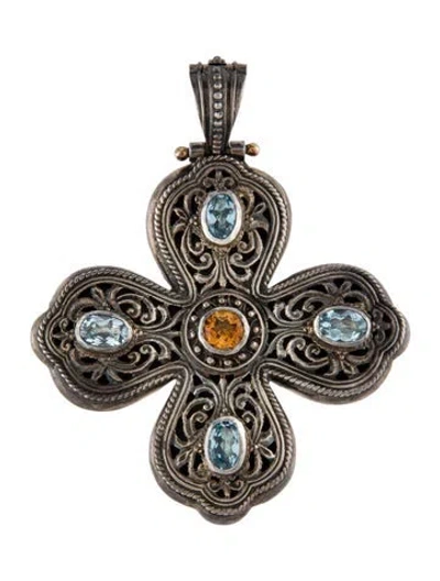 Pre-owned Konstantino Topaz & Citrine Cross Pendant In Multi