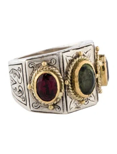 Pre-owned Konstantino Tourmaline & Garnet Cocktail Ring In Multi