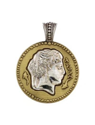 Pre-owned Konstantino Two Tone Greek Medallion Pendant In Multi