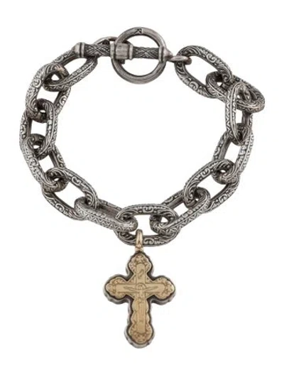 Pre-owned Konstantino Two-tone Cross Charm Bracelet, 6" In Multicolor