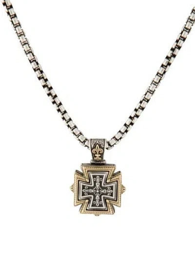 Pre-owned Konstantino Two-tone Cross Pendant Necklace, 16" In Multicolor