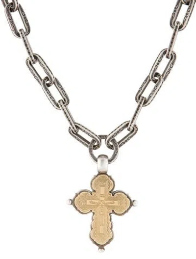 Pre-owned Konstantino Two-tone Cross Pendant Necklace, 18.5" In Multicolor