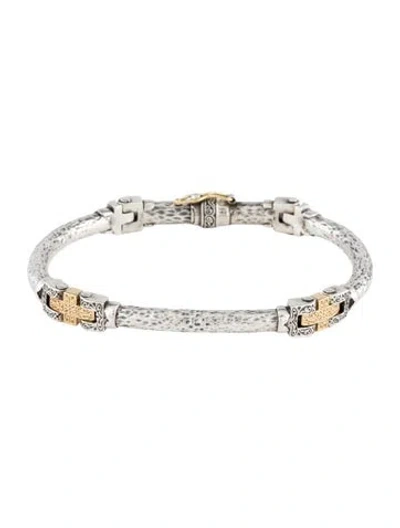 Pre-owned Konstantino Two-tone Cross Station Bracelet, 7.5", 7.5" In Multicolor