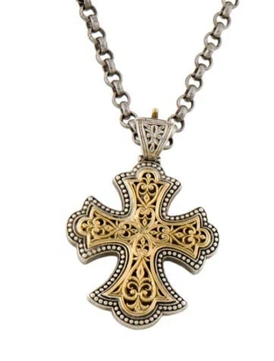 Pre-owned Konstantino Two-tone Cross Station Pendant Necklace, 28" In Multicolor