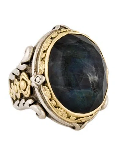 Pre-owned Konstantino Two-tone Labradorite & Quartz Doublet Cocktail Ring In Multi