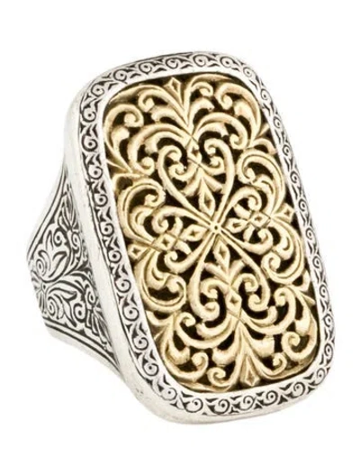 Pre-owned Konstantino Two-tone Large Rectangle Filigree Ring In Multi