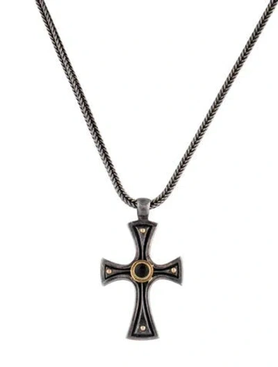 Pre-owned Konstantino Two-tone Onyx & Garnet Cross Pendant Necklace, 19" In Multi